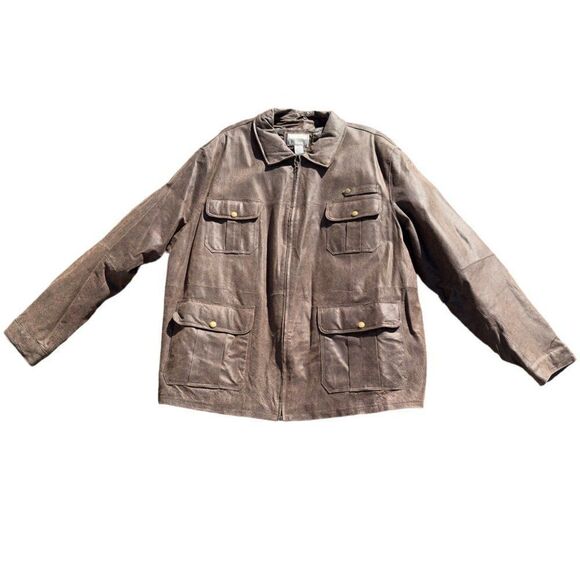 Boulder Creek Trading Company Leather Military Style Jacket Brown Men's 4XL - Picture 1 of 5